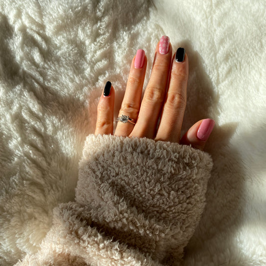 Pink & Black - semi-cured gel nail strips